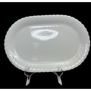 MIKASA Bone China White Silk Pattern Oval Serving Platter Dish A7050 14‎ 7/8"